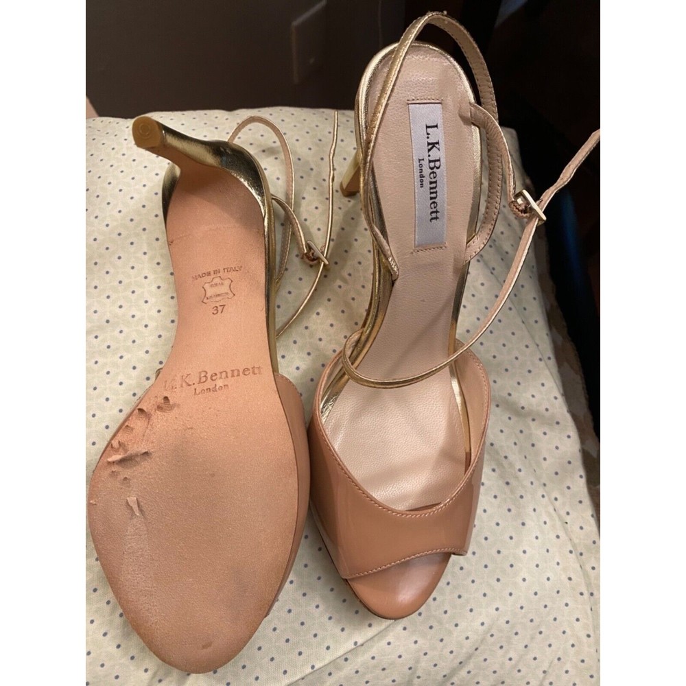 LK Bennett Camilla Womens BEIGE Gold Strap Open Toe Leather Sandals. 37M - Picture 4 of 4